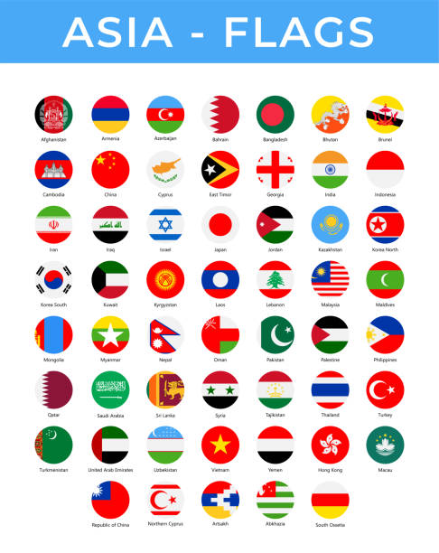 세계 국기 - 아시아 - 벡터 라운드 서클 플랫 아이콘 - thailand thai flag flag push button stock illustrations