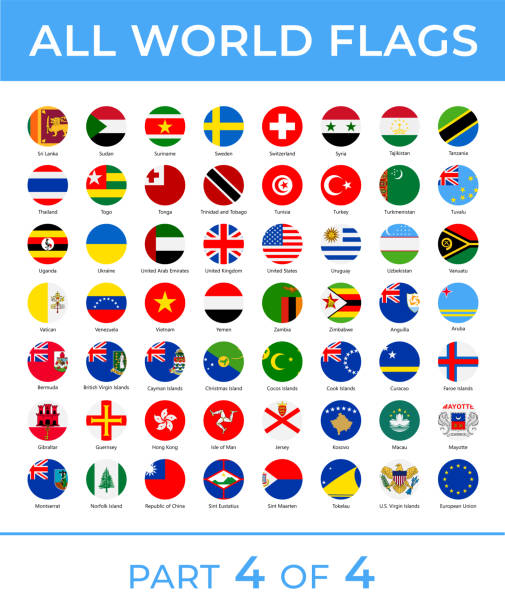세계 국기 - 벡터 라운드 플랫 아이콘 - 4부 - thailand thai flag flag push button stock illustrations