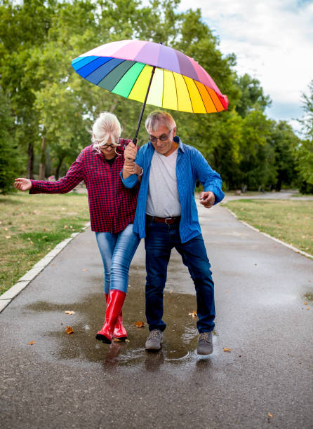Couple walking in wet day