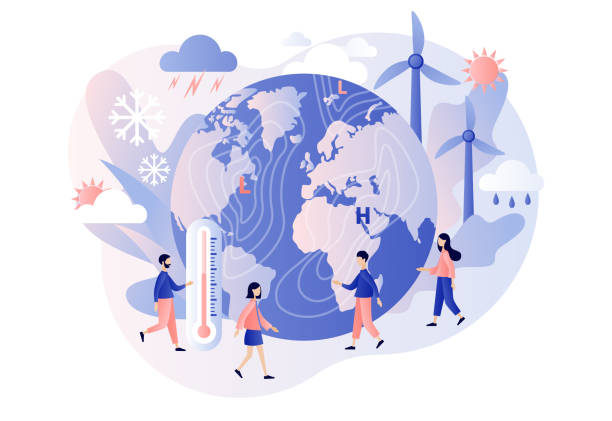 World Meteorological day. Tiny people meteorologists studying and researching weather and climate condition. Meteorology science. Modern flat cartoon style. Vector illustration on white background World Meteorological day. Tiny people meteorologists studying and researching weather and climate condition. Meteorology science. Modern flat cartoon style. Vector illustration meteorology illustrations stock illustrations