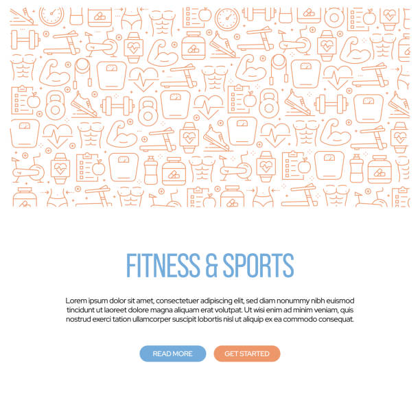 Fitness and Workout Related Banner Design with Pattern. Modern Line Style Icons Vector Illustration Fitness and Workout Related Banner Design with Pattern. Modern Line Style Icons Vector Illustration gym backgrounds stock illustrations