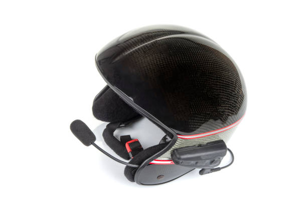 capacete aramid de carbono com microfone em um branco - helmet helmet visor protection black - fotografias e filmes do acervo