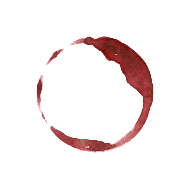 istock Watercolor round stain from a glass of red wine. Red drips. For design. 1283049945