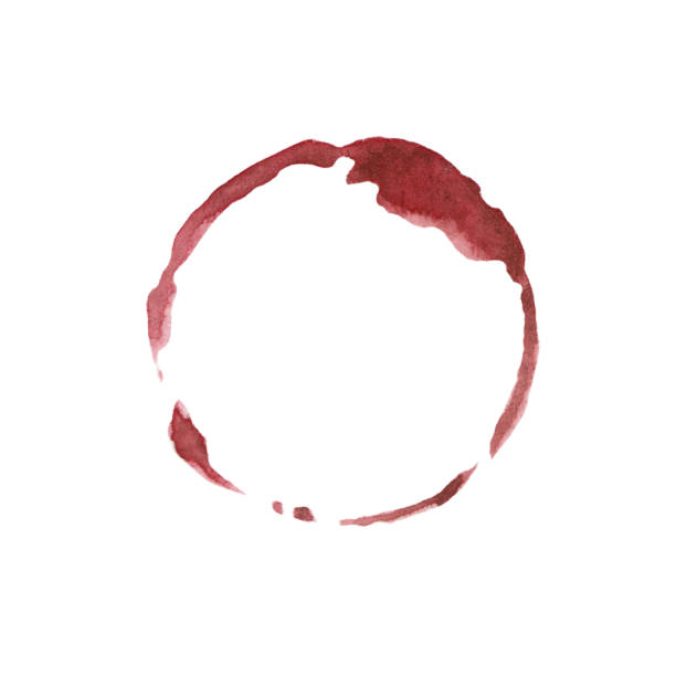 istock Watercolor round stain from a glass of red wine. Red drips. For design. 1283049946