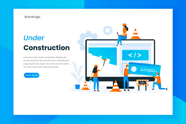 Flat design under construction landing page illustration Flat design under construction landing page illustration. Under construction it can be used for websites, landing pages, UIs, mobile applications, posters, banners web page stock illustrations