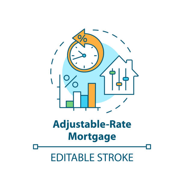 Adjustable-rate mortgage concept icon Adjustable-rate mortgage concept icon. Primary loan type idea thin line illustration. Variable rate mortgage. ARM type. Shorter-term fix. Vector isolated outline RGB color drawing. Editable stroke adjustable stock illustrations