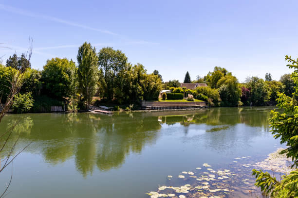 Near Giverny, the Seine River bank in Bennecourt, Yvelines, France stock photo