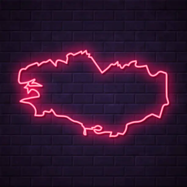 Vector illustration of Brittany map - Glowing neon sign on brick wall background