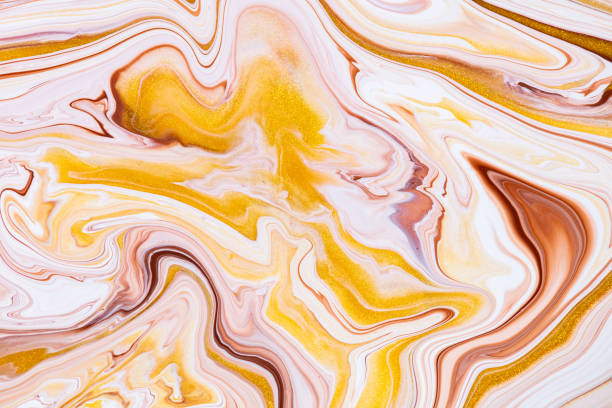istock Fluid art texture. Abstract background with iridescent paint effect. Liquid acrylic artwork with trendy mixed paints. Can be used for website background. Golden, brown and white overflowing colors. 1283053976