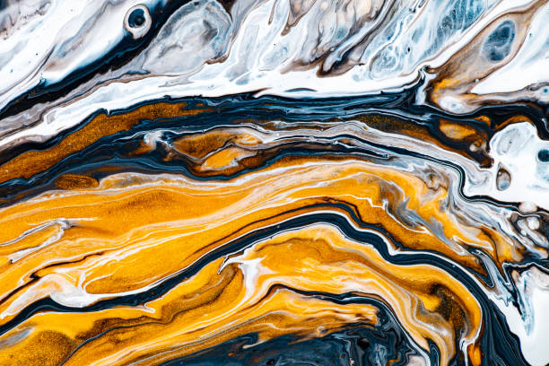 istock Fluid art texture. Backdrop with abstract mixing paint effect. Liquid acrylic picture with beautiful mixed paints. Can be used for interior poster. White, navy blue and golden overflowing colors. 1283054172