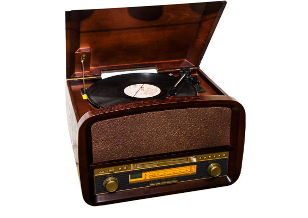 istock Old, vintage fashioned player. Open radiogramophone. Isolated on white background 1283054992