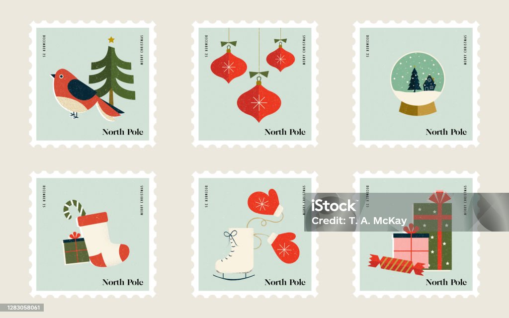 Vetores de Selos De Natal Para Cartas De Correio Ao Papai Noel No Polo Norte Com Patins De Gelo Globos De Neve Presentes Meias Ornamentos Árvores De Natal E Pássaros e mais Vetores de Selos De Natal Para Cartas De Correio Ao Papai Noel No Polo Norte Com Patins De Gelo Globos De Neve Presentes Meias Ornamentos Árvores De Natal E Pássaros e mais