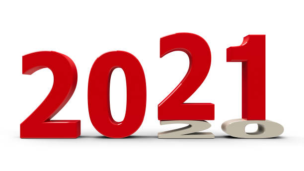 2020-2021 flattened 2020-2021 change represents the new year 2021, three-dimensional rendering, 3D illustration half past stock pictures, royalty-free photos & images