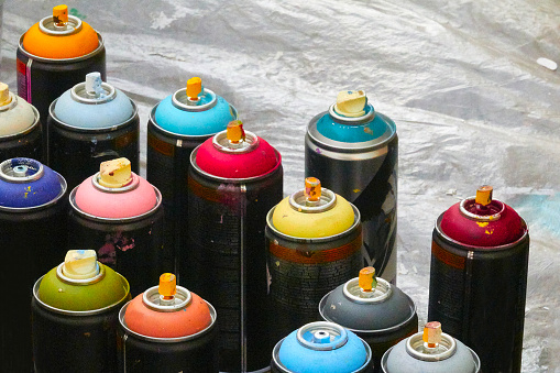 Colorful paint spray cans