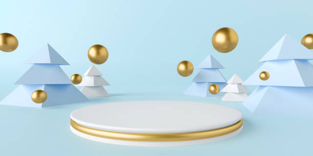 istock Christmas concept, podium, pedestal on blue background, 3d render 1283062612