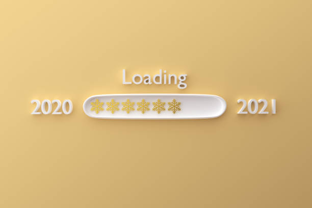 istock Christmas 2021 loading with golden snowflakes on pastel yellow background, 3d render 1283062659