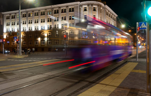 istock The motion of a blurred tram in the evening. 1283063982