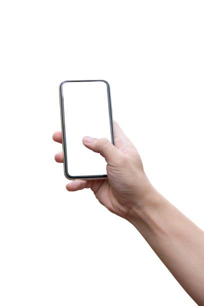 istock Man hand holding smartphone isolated on white 1283070872