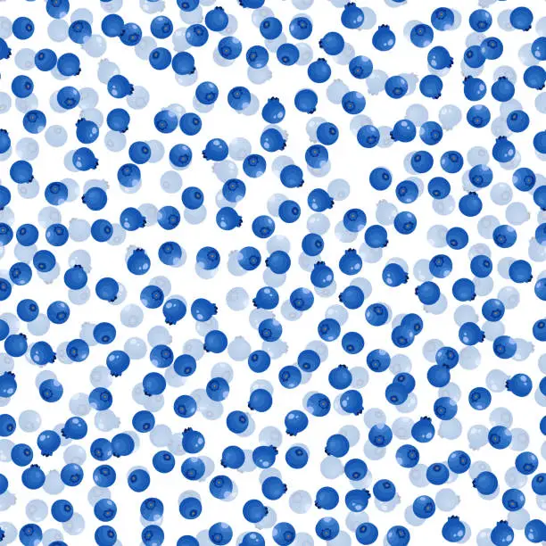 Vector illustration of Seamless pattern with blueberry on white background. Natural fresh ripe tasty blueberries. Vector illustration for background, packaging, textile, fabric and various other designs.