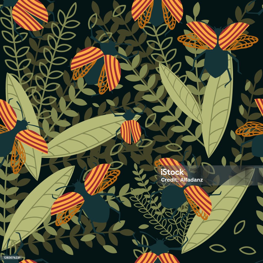 One Panel Insect Cartoon Seamless Pattern Of Cartoon Simple Beetle Collection Colored Insects ...