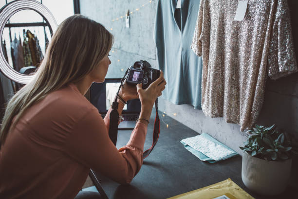 istock Young woman running online store 1283076410