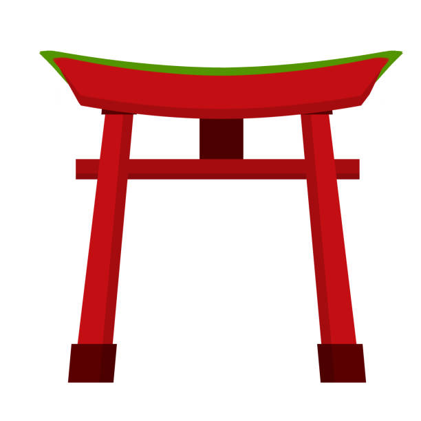 istock Ritual red gate Torii. National symbol. Sanctuary and the temple. Flat icon. Japanese religion and attractions. Entrance to a Shinto shrine 1283076754