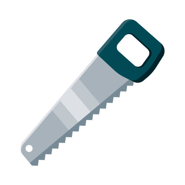 Saw Icon on Transparent Background A flat design construction icon on a transparent background (can be placed onto any colored background). File is built in the CMYK color space for optimal printing. Color swatches are global so it’s easy to change colors across the document. No transparencies, blends or gradients used. hand saw stock illustrations