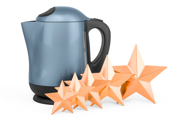 istock Customer rating of electric kettle, concept. 3D rendering isolated on white background 1283090593