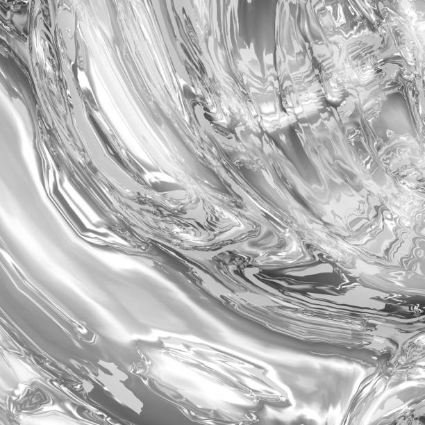 Liquid Chrome Texture. Abstract Metallic Wrap Waves. Fluid Monochrome Background in Black, Gray and White colors. Computer Art Illustration Liquid Chrome Texture. Abstract Refracted Metallic Wrap Waves. Fluid Monochrome Background in Black, Gray and White colors. Computer Art Illustration. 3d Render textured silver flowing wave pattern stock pictures, royalty-free photos & images