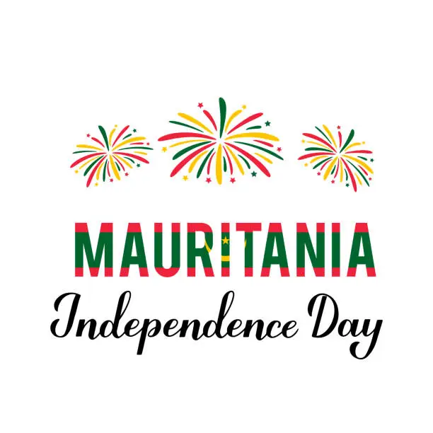 Vector illustration of Mauritania independence Day calligraphy hand lettering. Holiday celebrated on November 28. Vector template for typography poster, banner, greeting card, flyer, etc