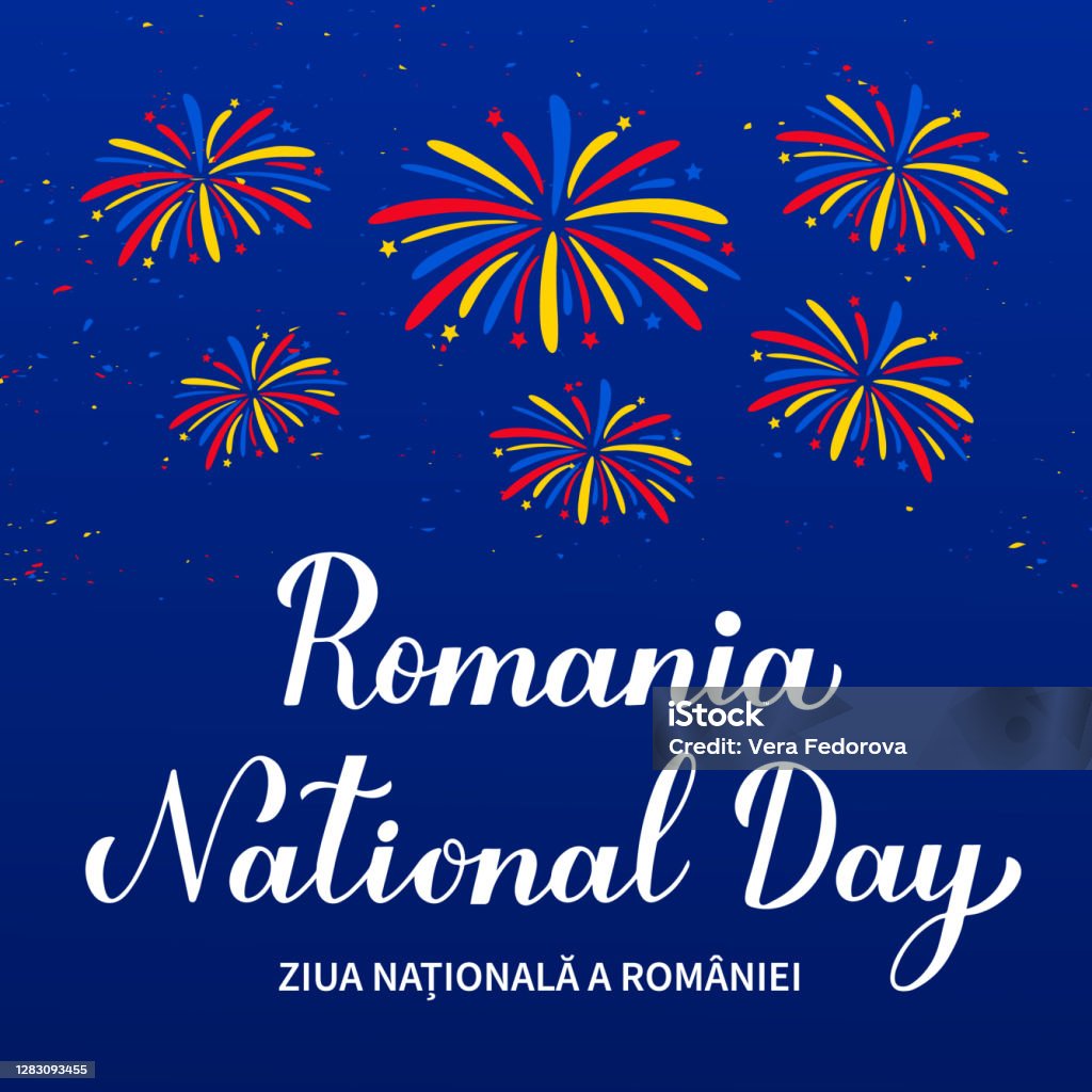 National Day Lettering In In English And In Romanian Languages Holiday