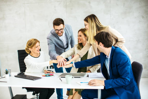 istock Group of business people working inside modern office 1283095875