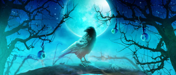 istock Horror background with scary crow in the darkness 1283096444