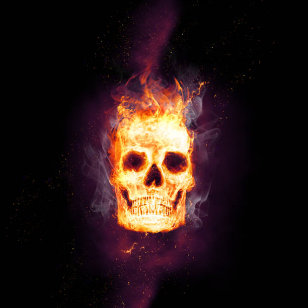 istock Burning skull in flames in the darkness 1283096450