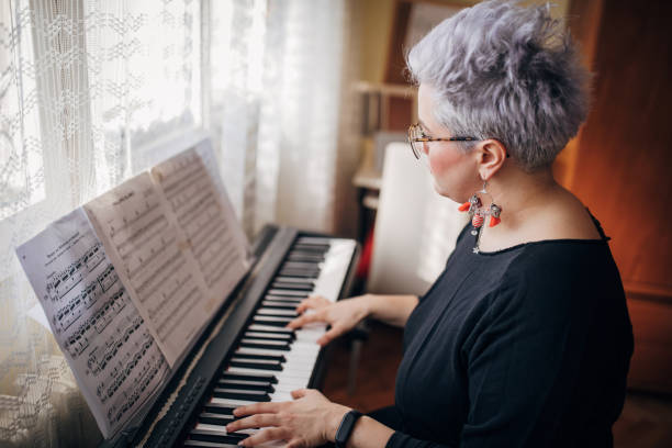 istock One creative woman playing synthesizer at home 1283102685
