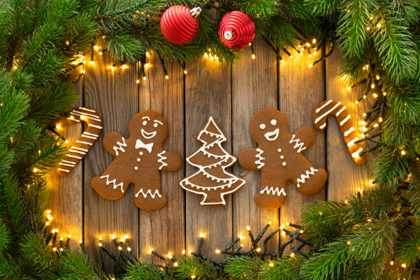 istock Gingerbread cookies and christmas Decoration on wooden rustic table 1283105920