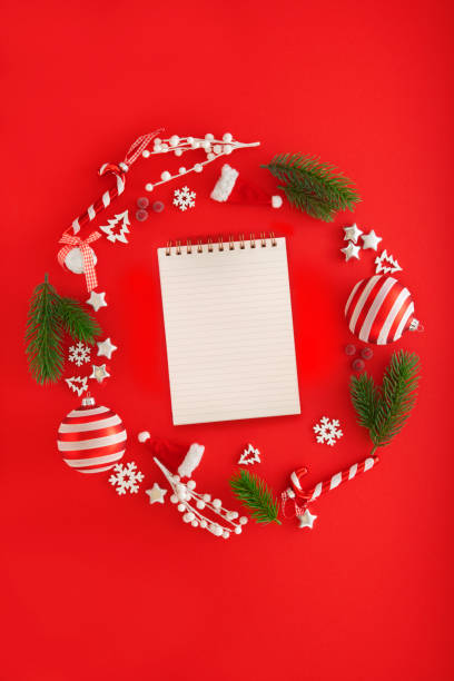 istock Christmas Decoration on red background with copy space 1283106771