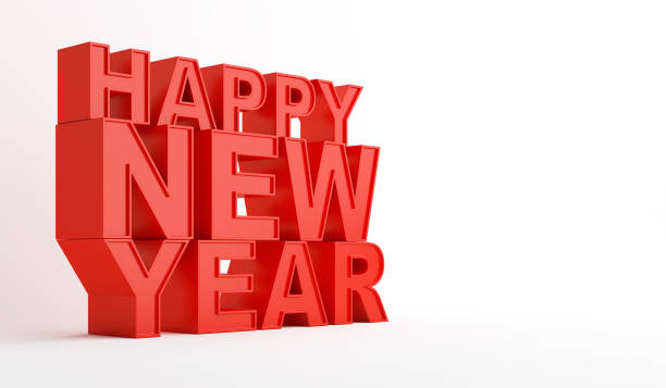 istock Happy new year 2021 red text 3d rendering illustration on white background, copy space 1283109356
