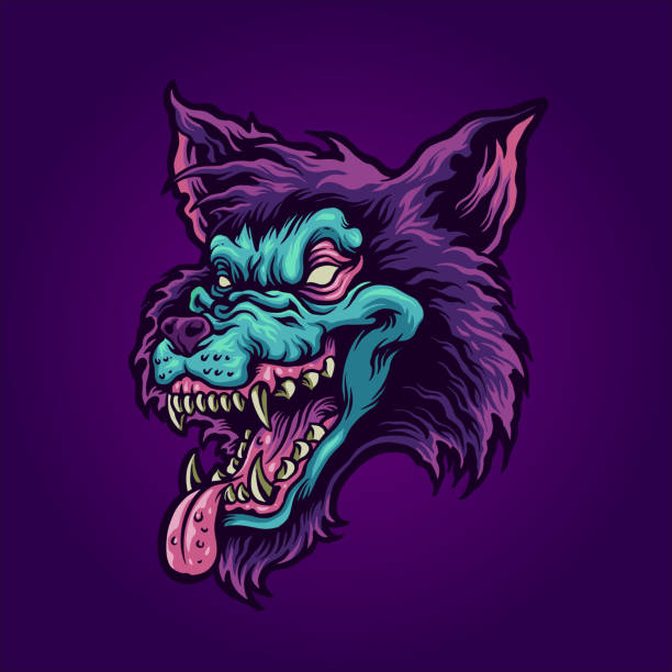 ilustrações de stock, clip art, desenhos animados e ícones de vampire angry wolf mascot vector illustrations for your work merchandise clothing line, stickers and poster, greeting cards advertising business company or brands - devil dogs