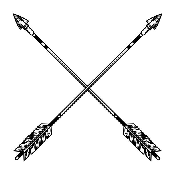 Crossed arrows vector illustration Crossed arrows vector illustration. Medieval weapon, war or battle accessory. History or fight concept for tattoo or archery club emblem templates cross tattoo stock illustrations