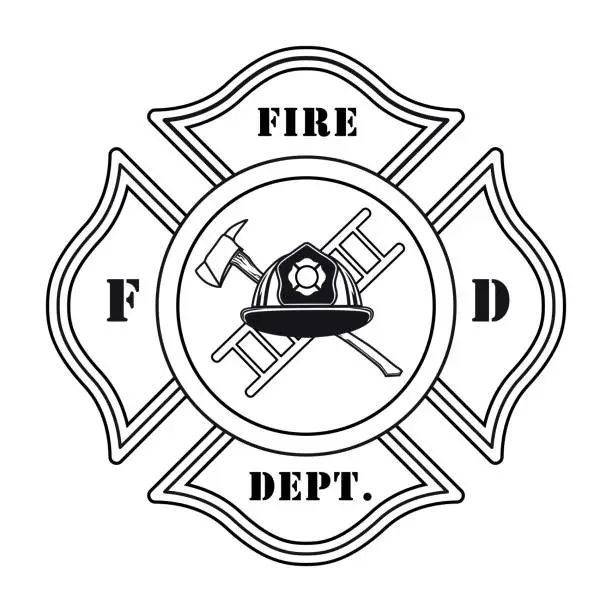 Vector illustration of Fire dept emblem with helmet vector illustration