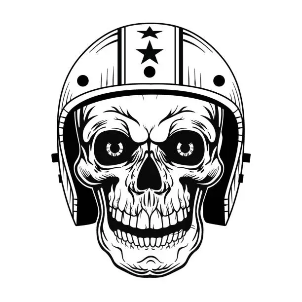 Vector illustration of Vintage skull in helmet vector illustration