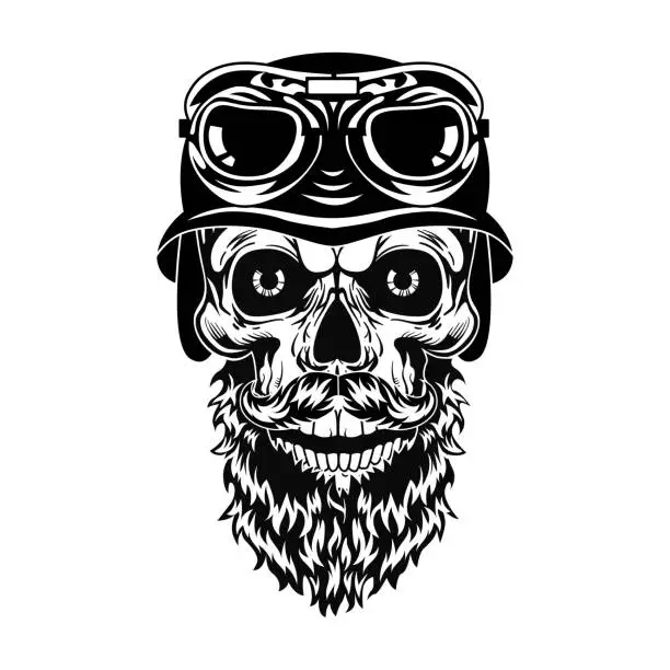 Vector illustration of Monochrome bearded skull of hipster vector illustration