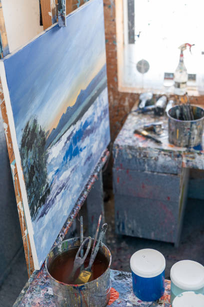 istock Abstract art on canvas in art studio 1283121389