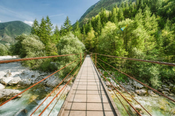 istock suspension bridge over clear mountain river 1283124759