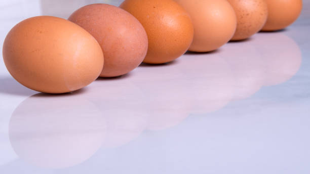 istock Close-up of fresh brown eggs ,side view,copy space 1283124975