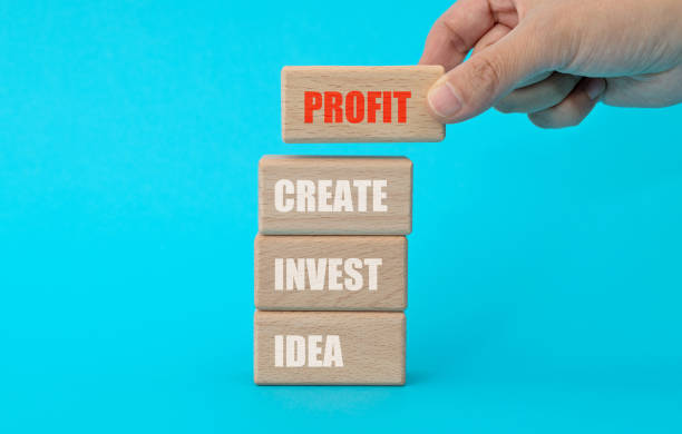 istock Words profit, create, invest, idea on toy blocks 1283128676