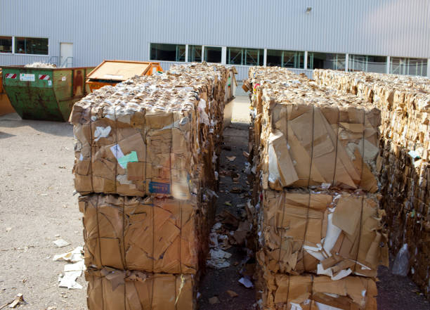 istock piles of cardboard packings on a dump, are packed for processing 1283129940