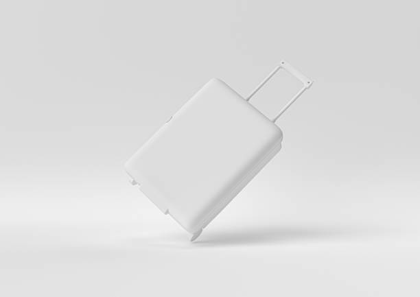istock Creative minimal paper idea. Concept white luggage with white background. 3d render, 3d illustration. 1283134877