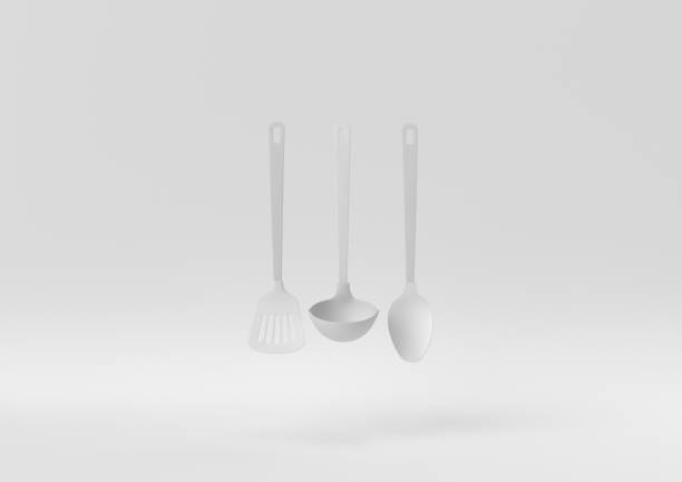 istock Creative minimal paper idea. Concept white equipment kitchen tools with white background. 3d render, 3d illustration. 1283134963
